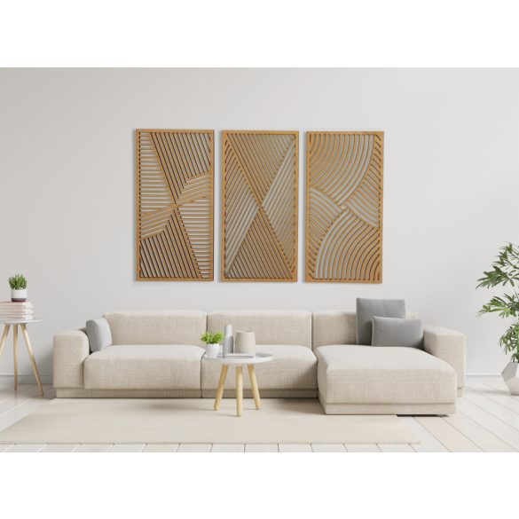 Elegáns, fából készült, artdeco, három részes falikép
