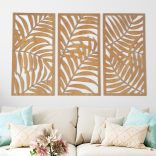 Három részes, fából készült, leveleket mintázó falikép