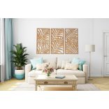 Három részes, fából készült, leveleket mintázó falikép