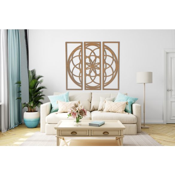 Három részes, fából készölt mandala falikép