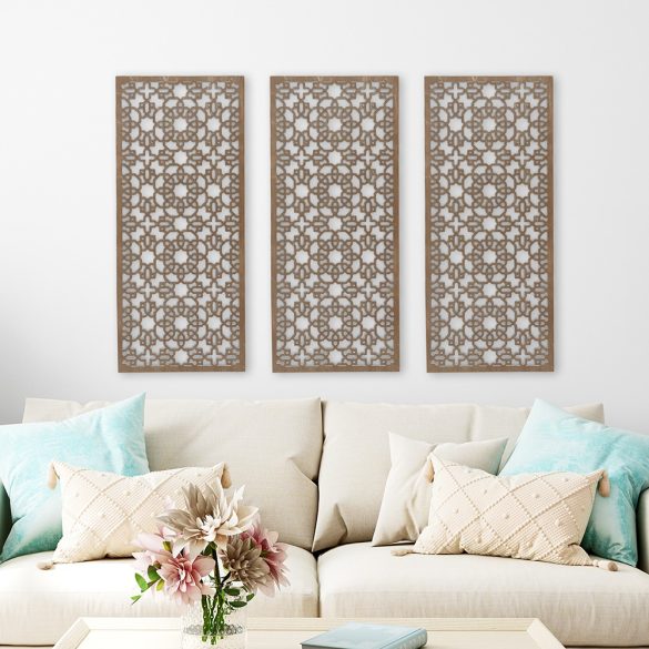 Három részes, marokkói mintás, elegáns, fából készült falikép