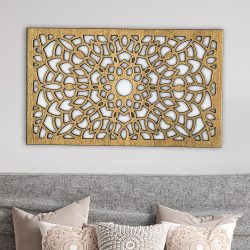 Fából készült, elegáns mandala, virág falikép