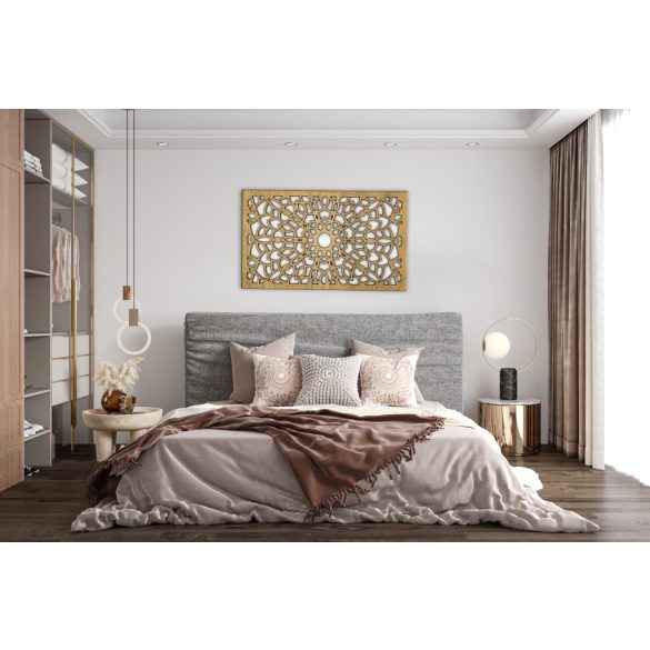 Fából készült, elegáns mandala, virág falikép