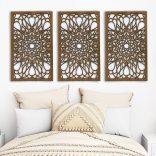 Elegáns, három részes, virágmintás mandala fából