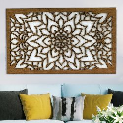 Gyönyörű, fából készült, mandala, virág falikép