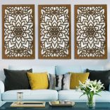 Elegáns, fából készült, három részes mandala faldekor