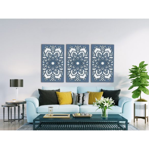 Gyönyörű, három részes mandala, falikép fából