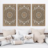 Gyönyörű, fából készült, három részes falikép, mandala