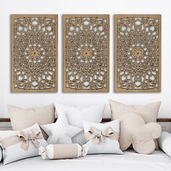   Gyönyörű, fából készült, három részes falikép, mandala