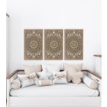 Gyönyörű, fából készült, három részes falikép, mandala