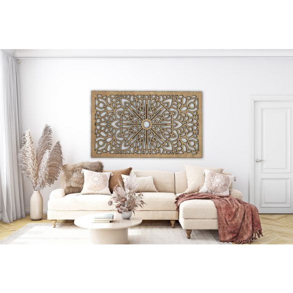 Elegáns, fából készült mandala, faldekor